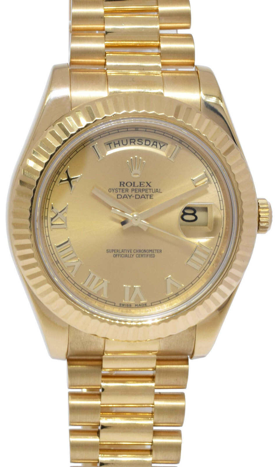 Rolex Day-Date II President 18k Yellow Gold Champagne Roman Watch '12+ 218238