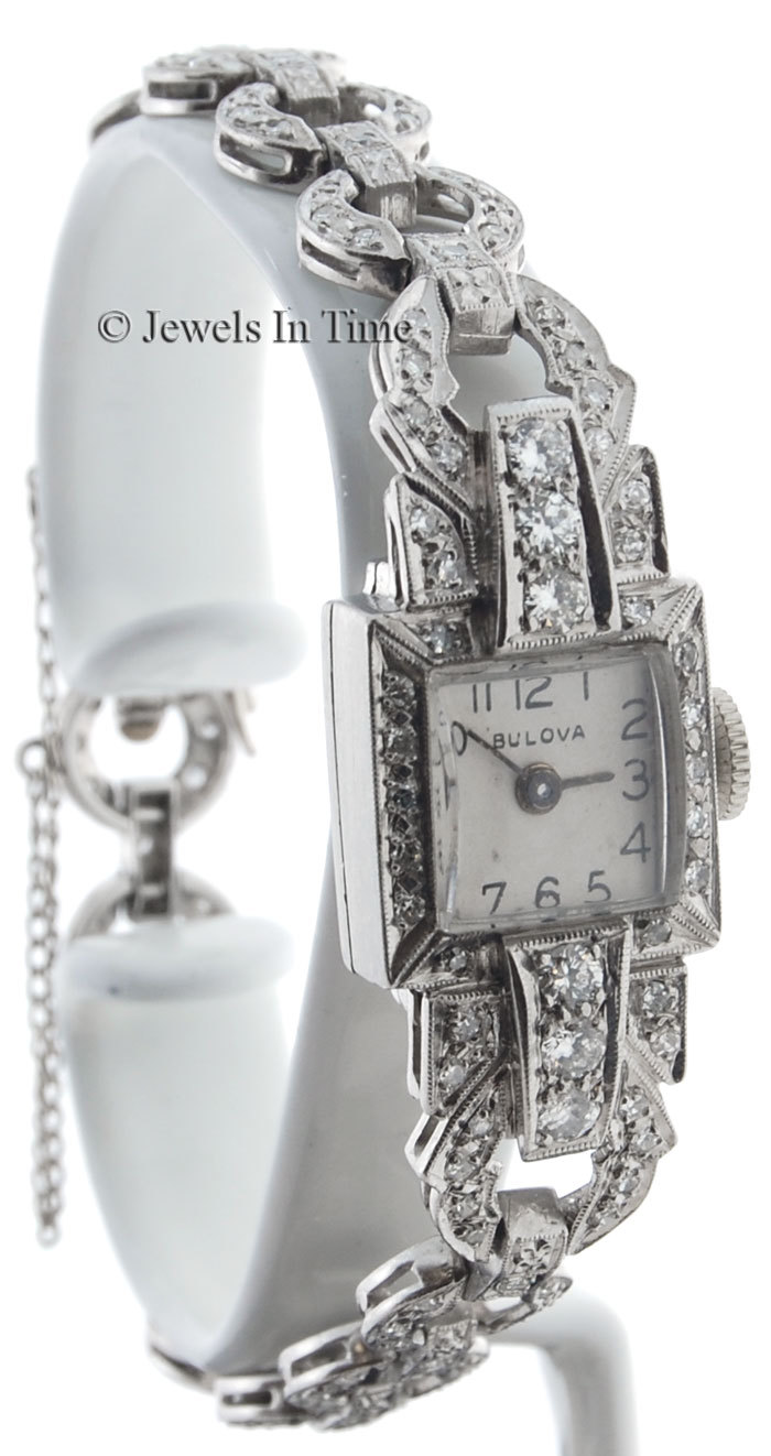 Bulova Platinum & 1.50 CT Diamond Ladies 14mm Vintage Quartz Watch