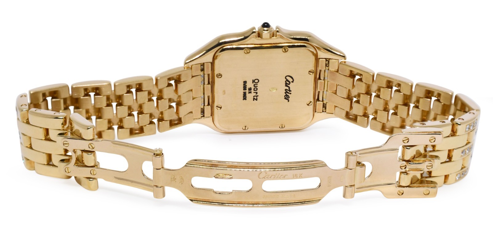 Cartier Panthere Large 18k Yellow Gold Pave Diamond/Emerald Quartz Watch 883968