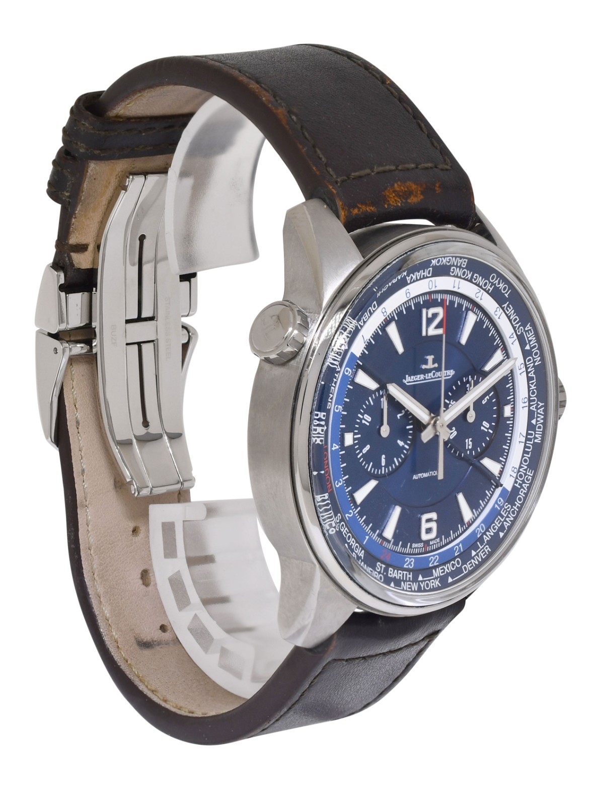 Jaeger Lecoultre Polaris World Time Titanium Blue Dial 44mm Watch Q905T480
