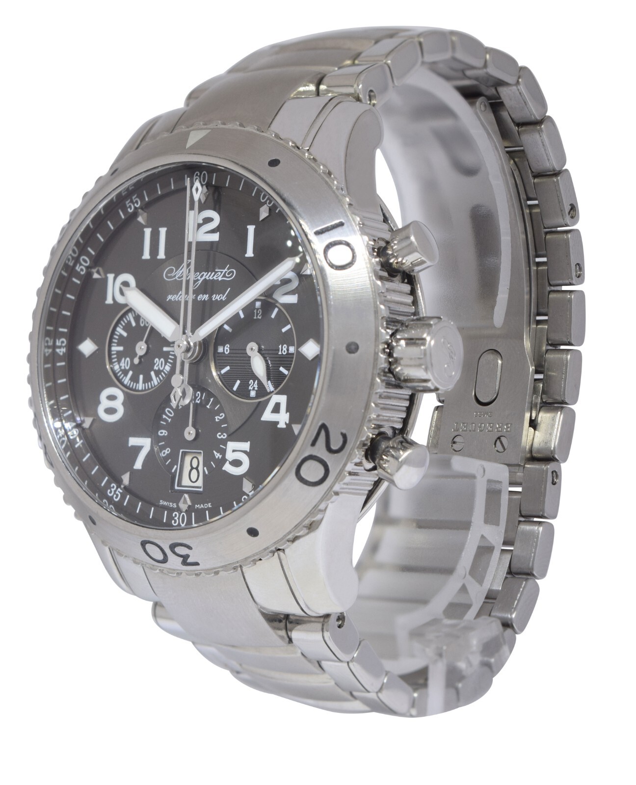 Breguet Type XXI Transatlantique Flyback Chronograph Steel Mens 43mm Watch 3810
