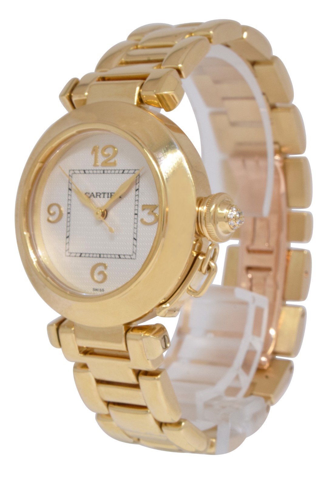 Cartier Pasha 18k Yellow Gold Diamond Grid Ladies 32mm Watch WJ1013H9 2399