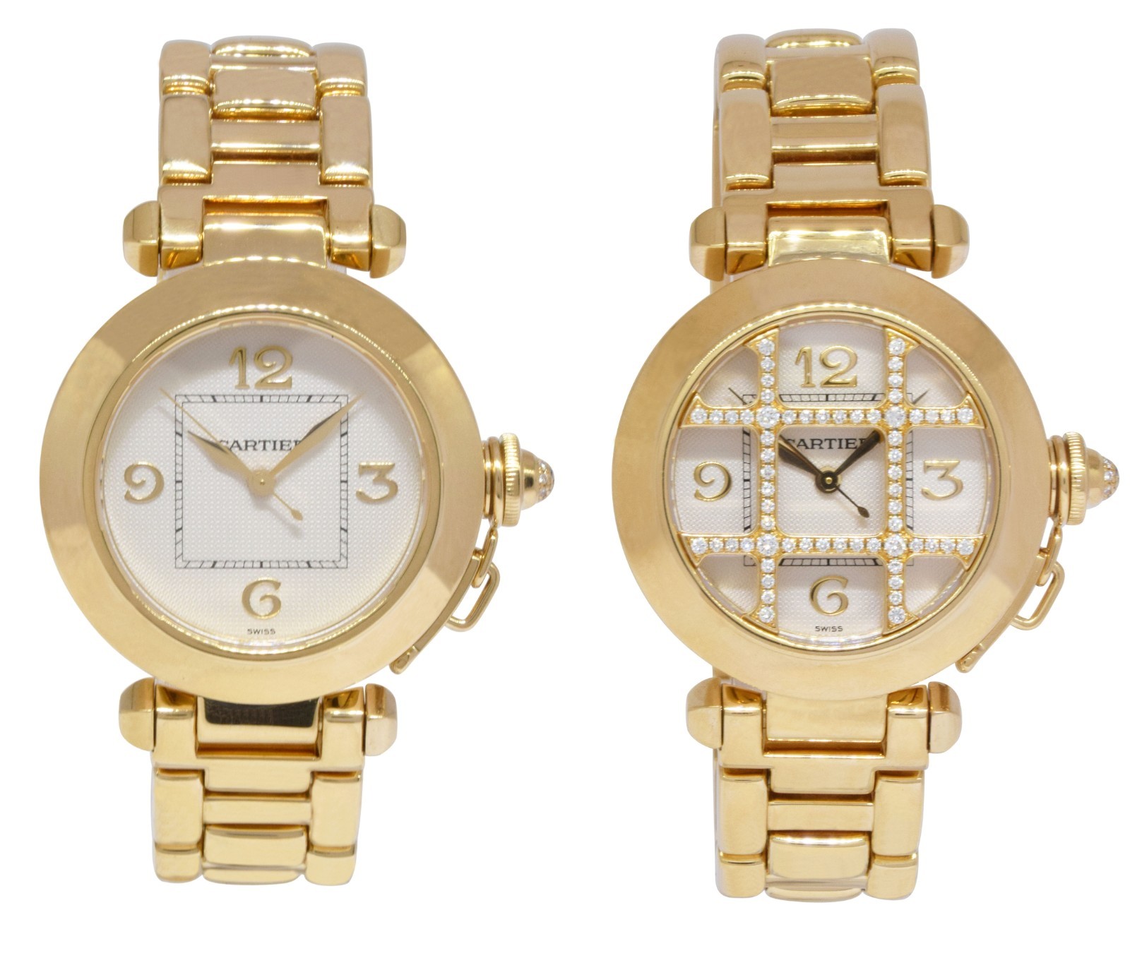 Cartier Pasha 18k Yellow Gold Diamond Grid Ladies 32mm Watch WJ1013H9 2399