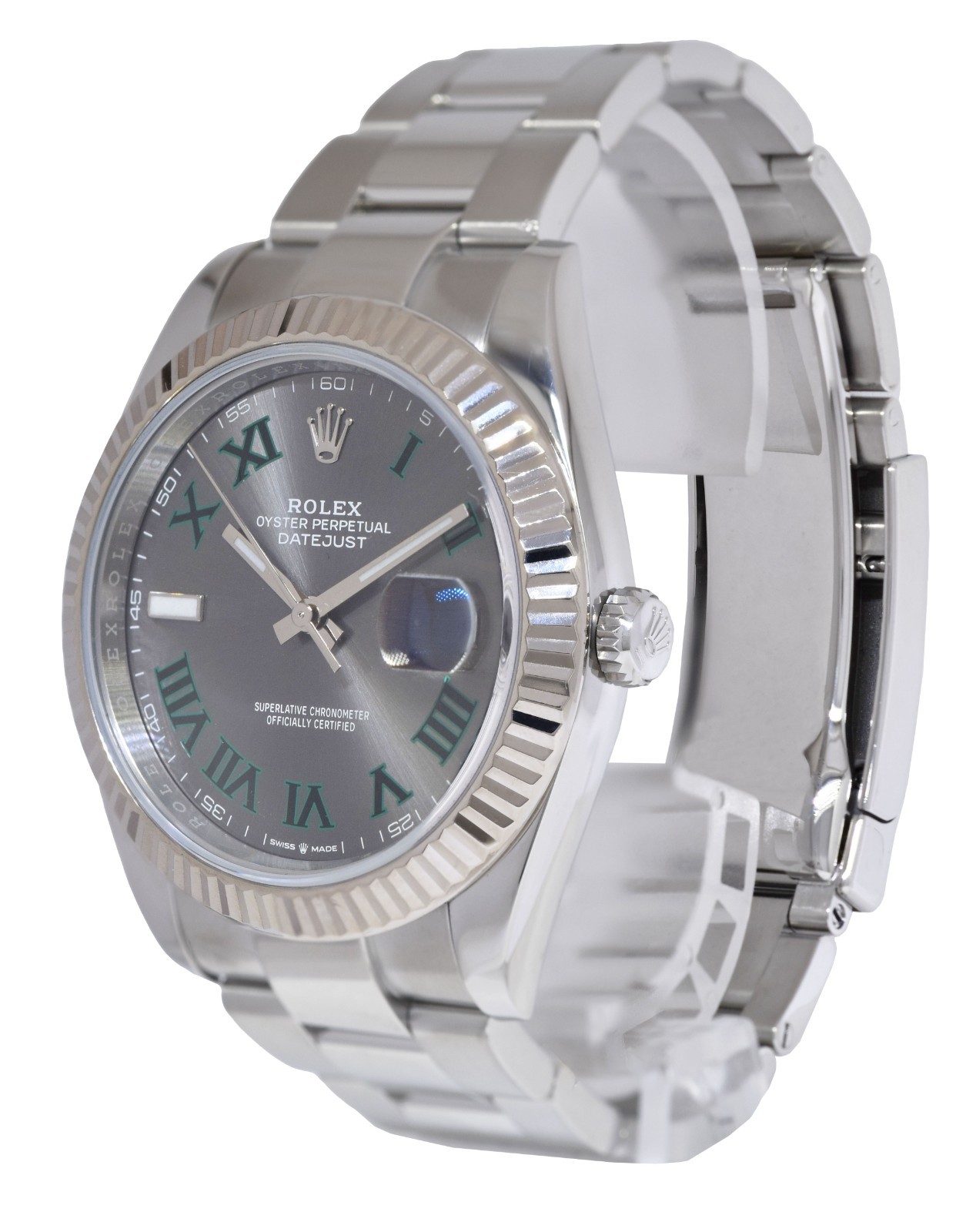 Rolex Datejust 41 Steel & 18k White Gold Wimbledon Dial Oyster Watch 126334