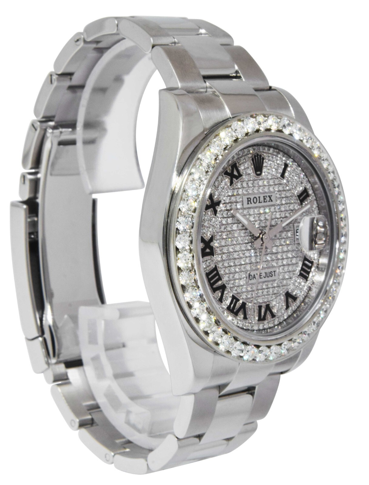 Rolex Datejust II Steel Pave Diamond Roman Dial & Bezel 41mm Oyster Watch 116300