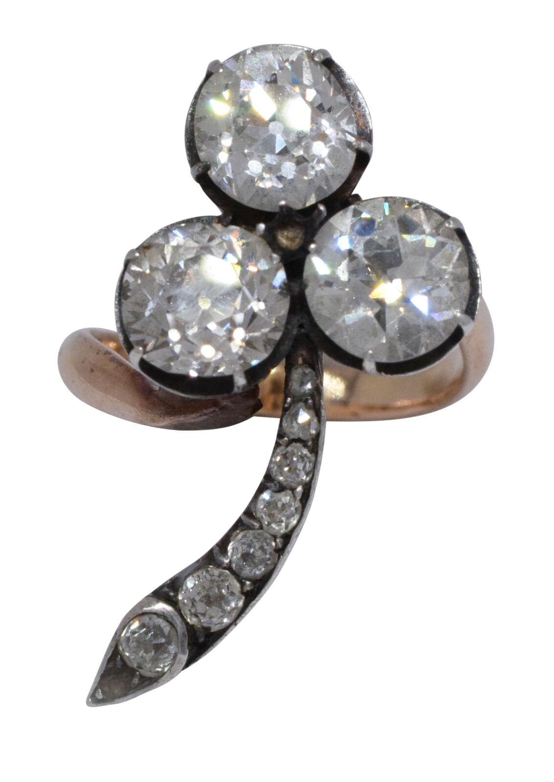 Victorian Style Diamond 14k Rose Gold & Silver Cocktail Ring Size 7.25