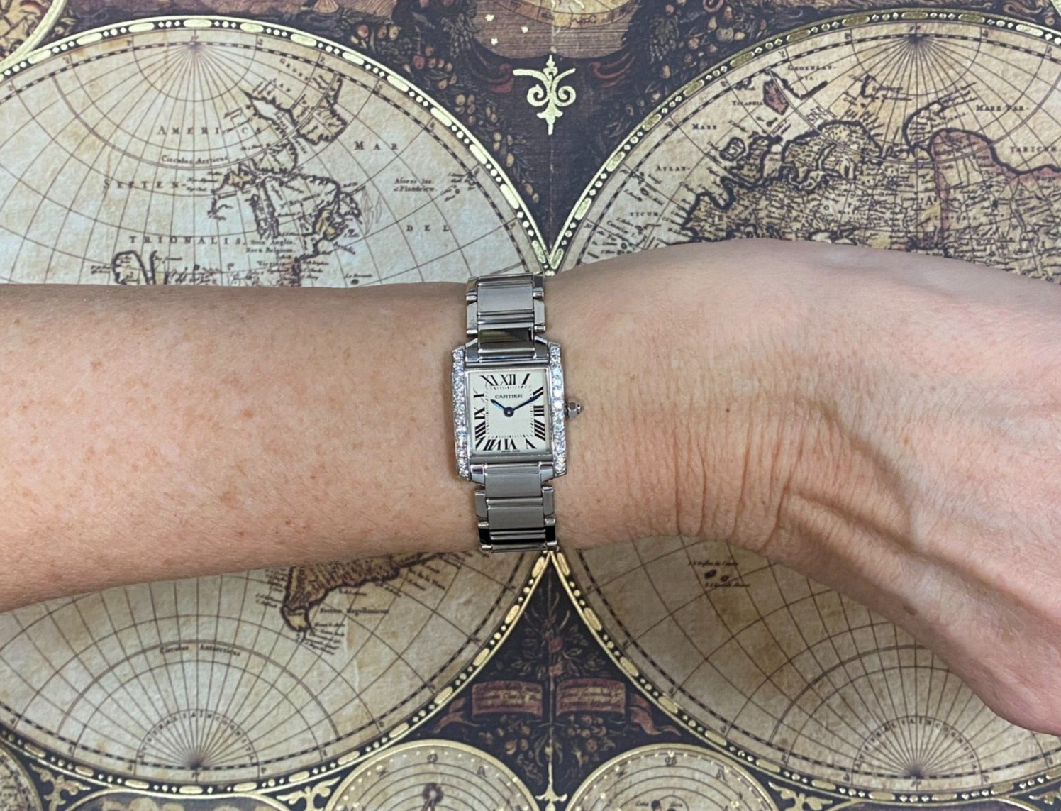 Cartier Tank Francaise Small 18k White Gold Diamond Ladies Watch WE1002S3 2403