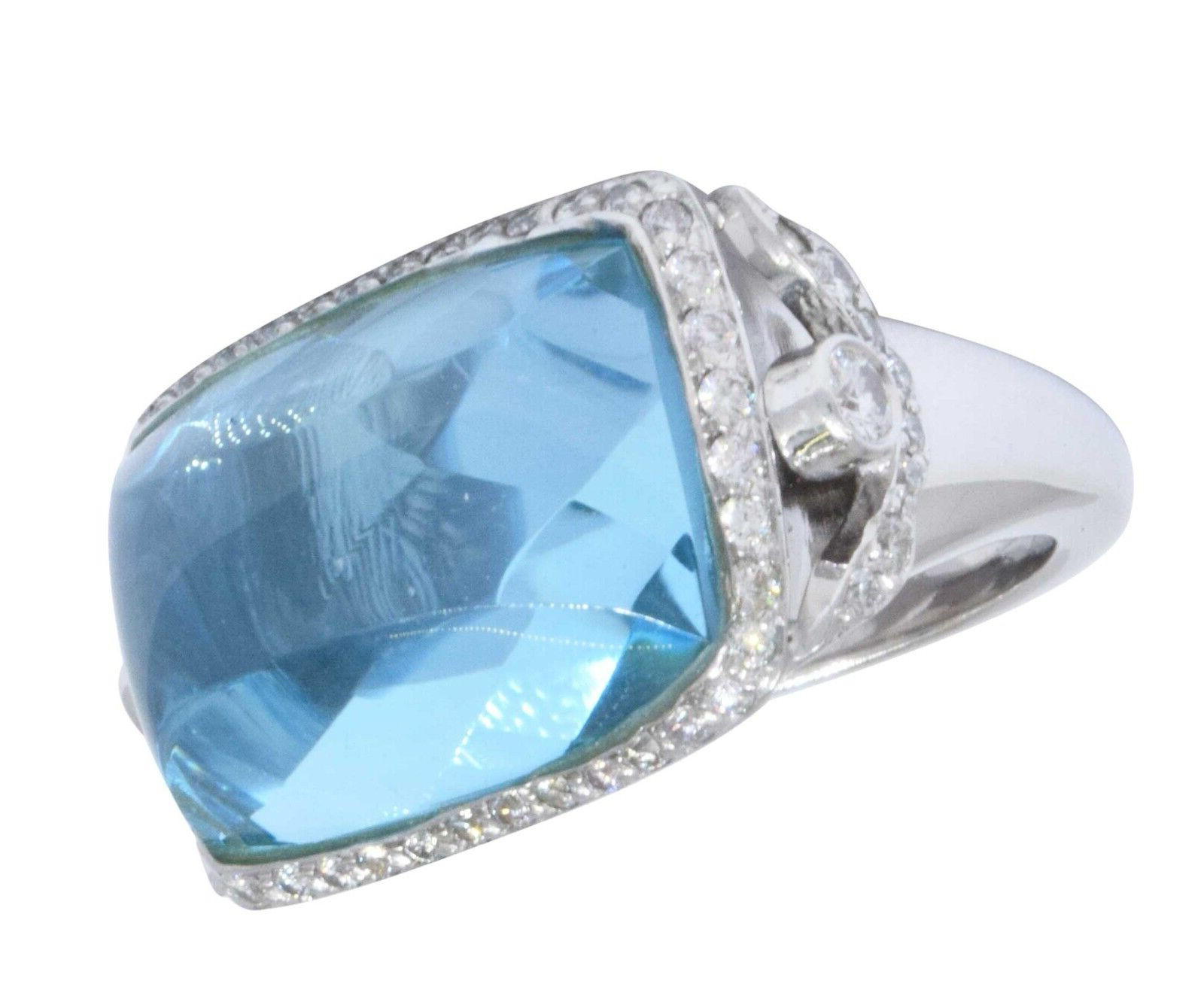 Ladies 18K White Gold 22.19ct Blue Topaz & Diamond Ring 6.25