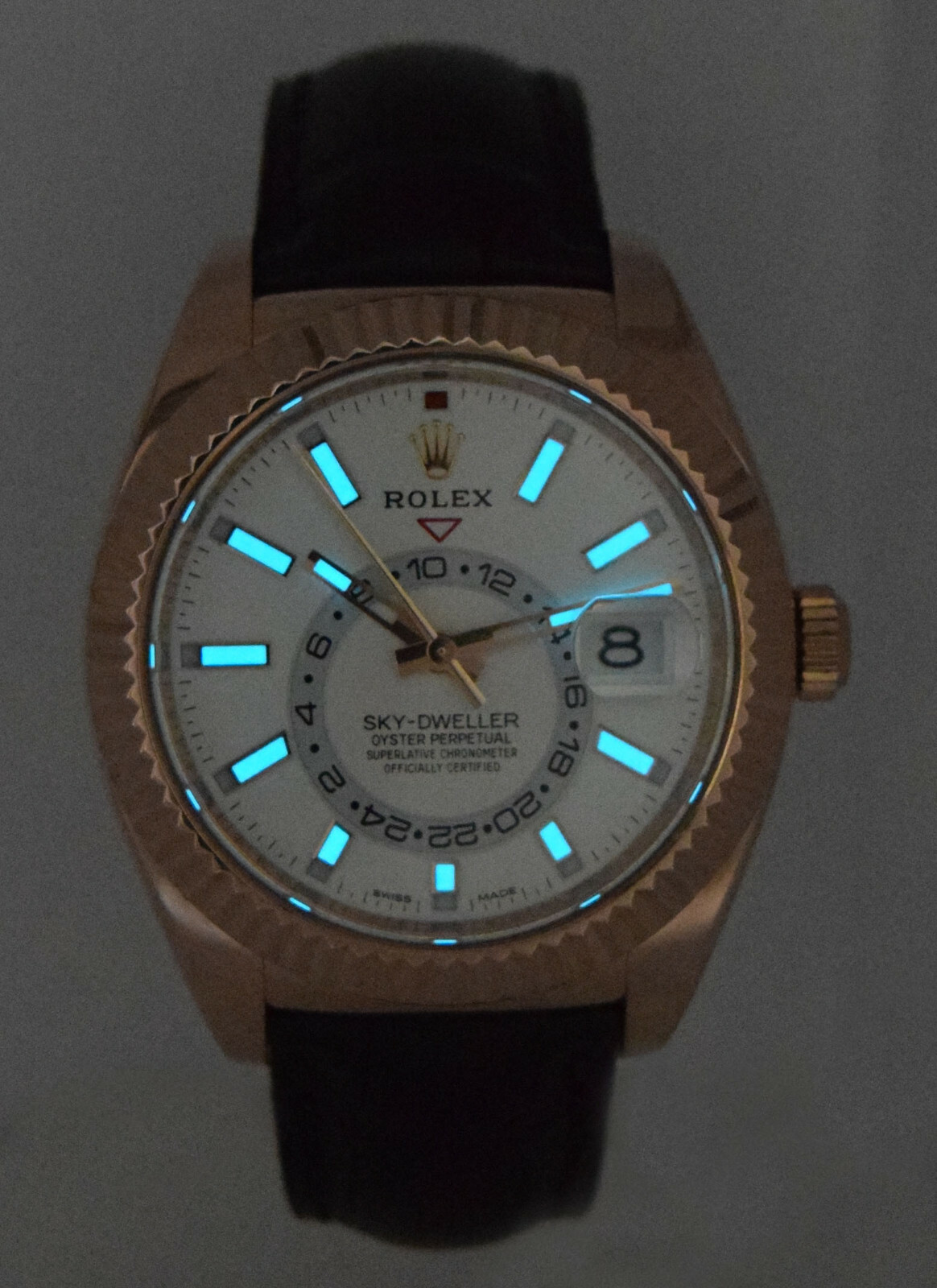 Rolex Sky-Dweller 18k Rose Gold White Dial Mens GMT 42mm Watch +Card '15 326135