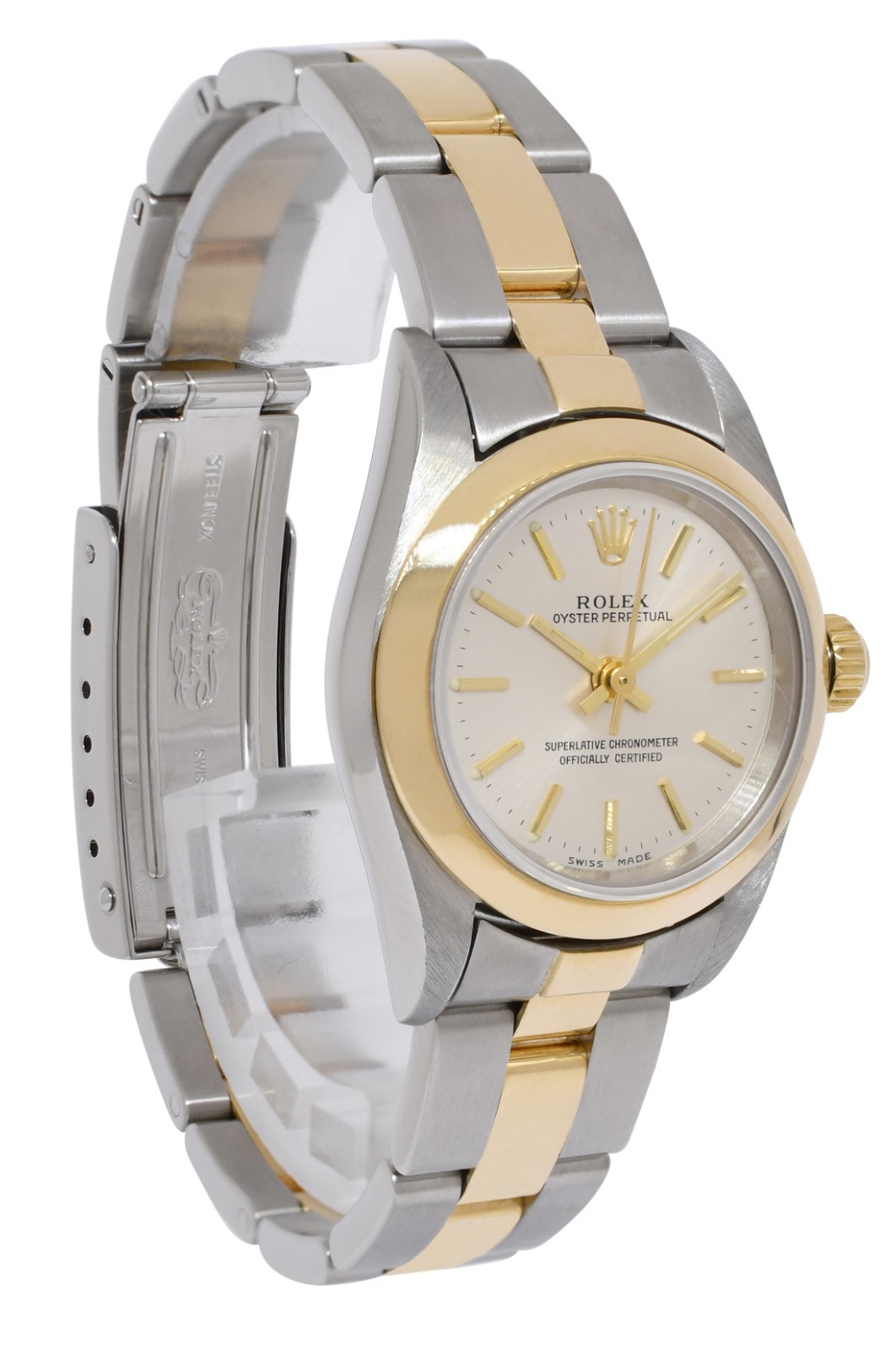 Rolex Oyster Perpetual 18k Yellow Gold/Steel Silver Dial 24mm Watch K 76183