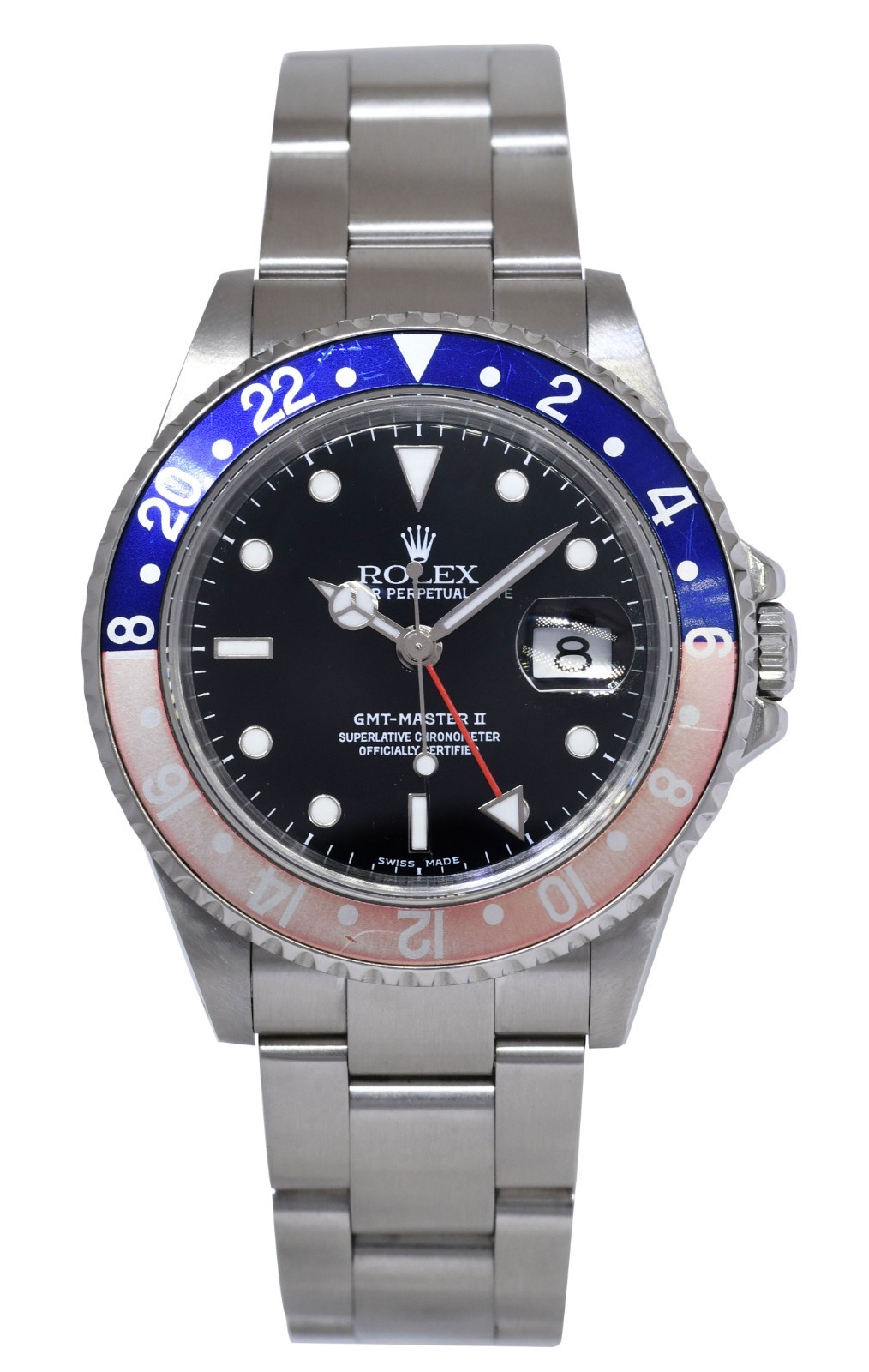 Rolex GMT-Master II Steel Blue/Red Faded Pepsi Bezel Mens 40mm Watch Y 16710