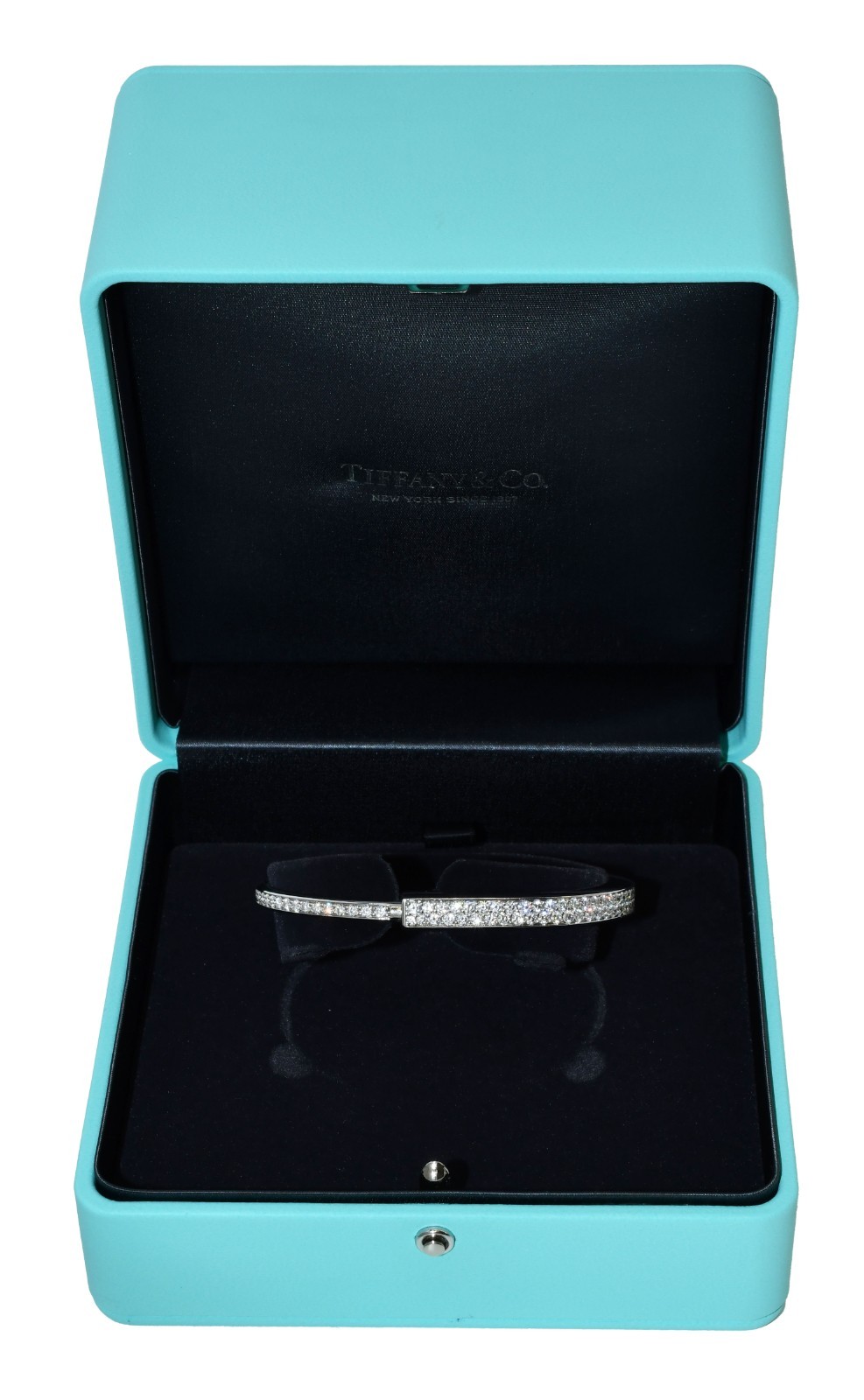 Tiffany & Co. Tiffany Lock Bangle Full Pave Diamond White Gold Bracelet Medium