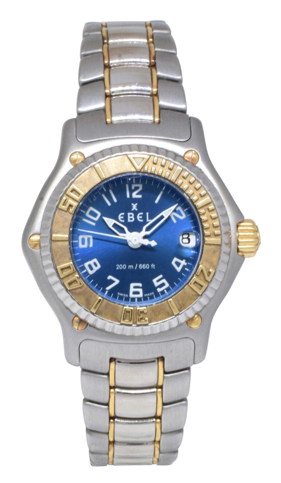Ebel Discovery 18k Yellow Gold/Steel Blue Dial Ladies 30mm Quartz Watch 1087321
