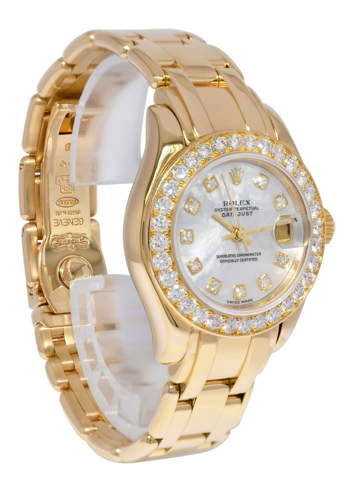 Rolex Datejust Pearlmaster 18k Yellow Gold MOP Diamond Ladies 29mm Watch P 80298