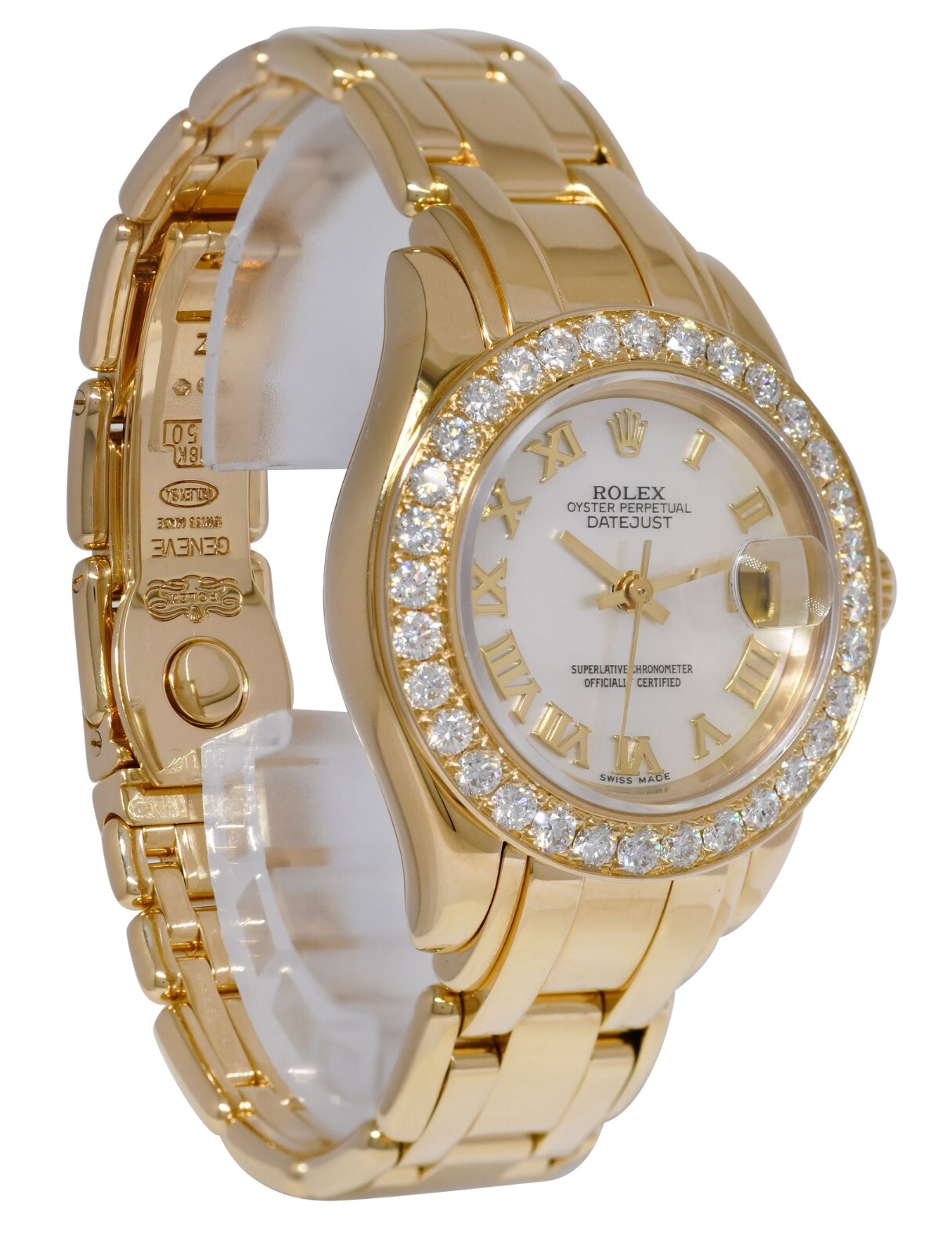 Rolex Datejust Pearlmaster 18k Yellow Gold MOP Diamond Ladies 29mm Watch W 69328