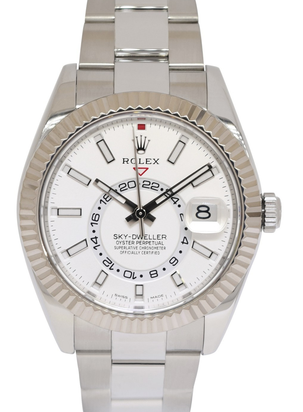 Rolex Sky-Dweller Steel & 18k Gold Bezel White Dial 42mm Watch B/P '22 326934