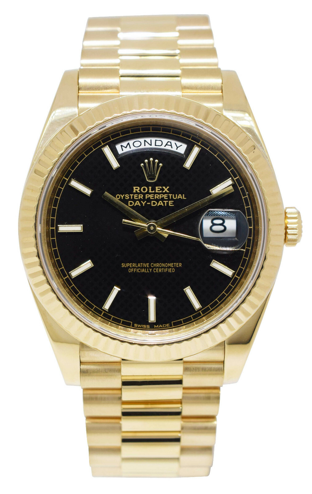 Rolex Day-Date 40 President 18k Yellow Gold Black Motif Dial Watch B/P  228238