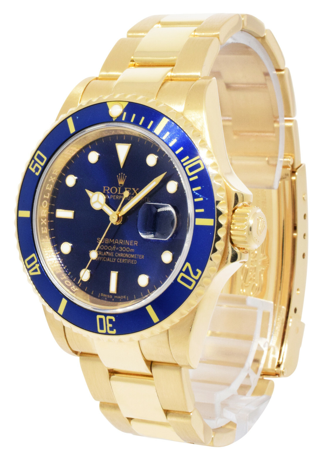 Rolex Submariner 18k Yellow Gold Blue Dial/Bezel Mens 40mm Watch  Z 16618