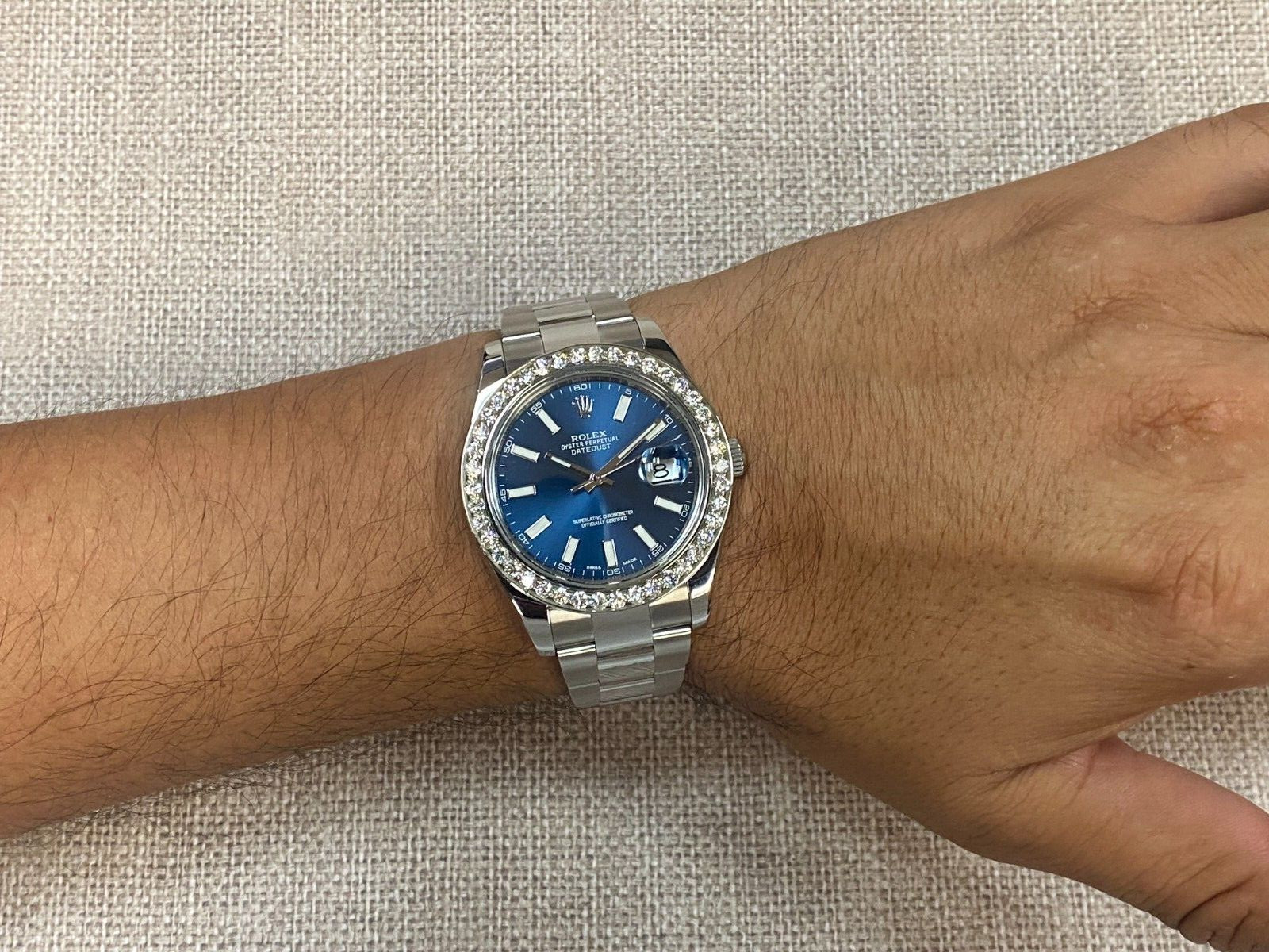 Rolex Datejust II Steel Blue Dial & Diamond Bezel 41mm Watch +Card '15 116300