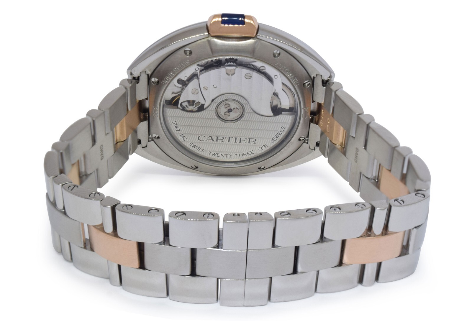 Cartier Cle 18k Rose Gold/Steel Ladies 35mm Automatic Watch W2CL0003 3856