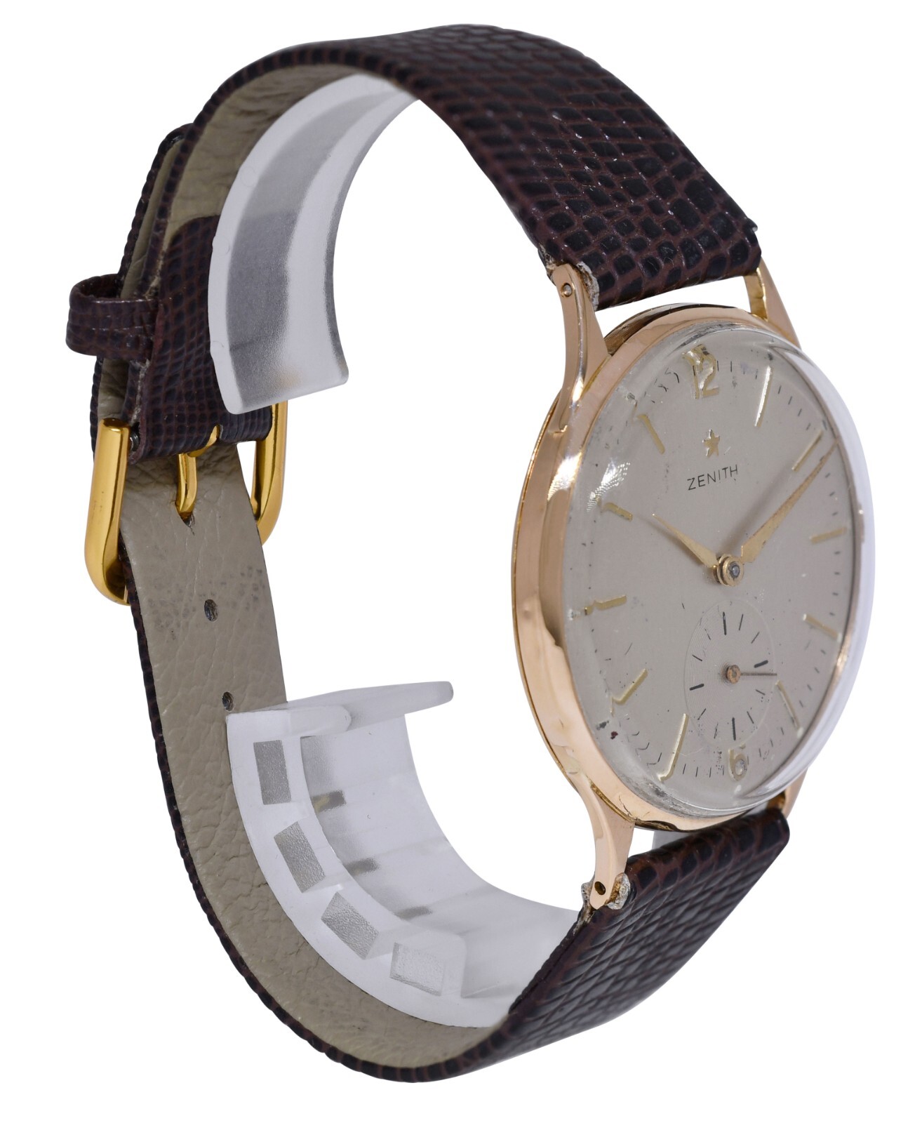 Zenith Vintage 18k Rose Gold Silver Dial Mens 36.5mm Manual Watch