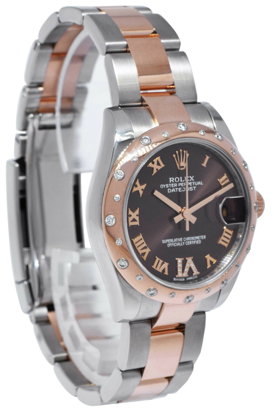 Rolex Datejust SS/18k RG Diamond Bezel Chocolate Dial 31mm Watch 178341