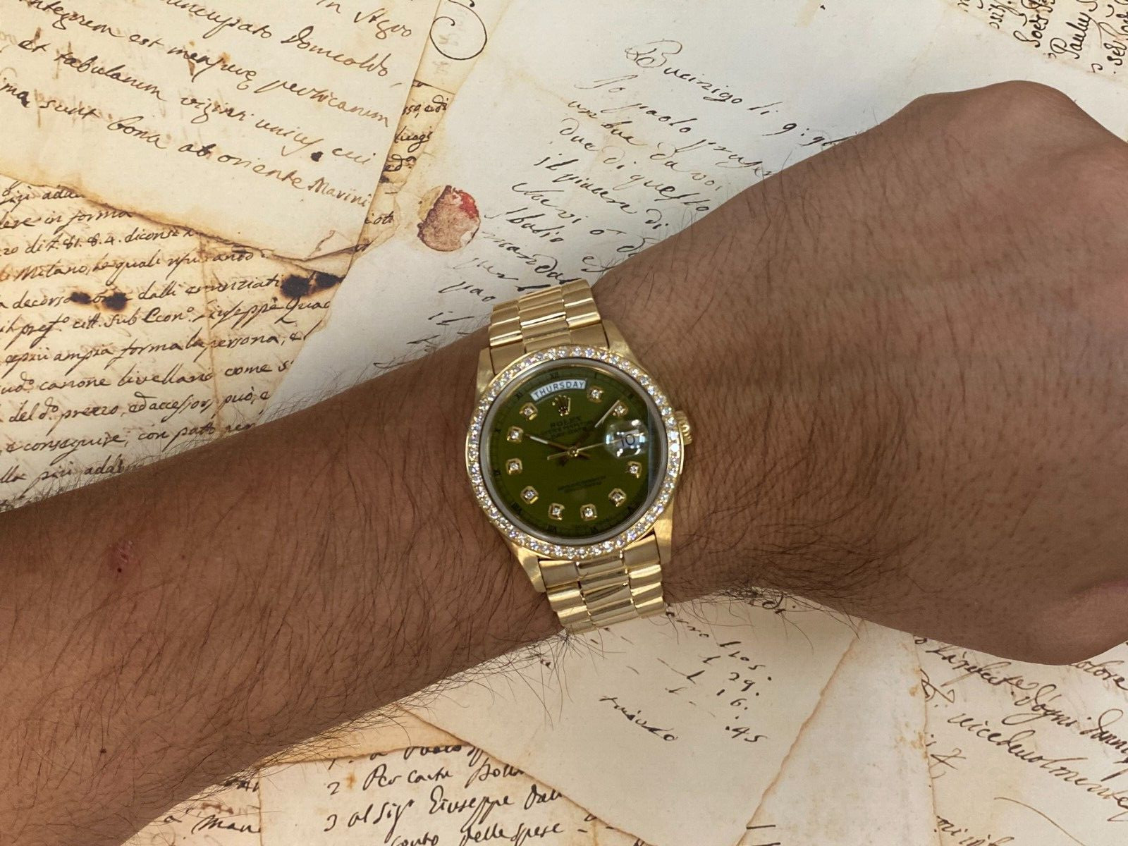 Rolex Day-Date President 18k Yellow Gold Diamond Dial/Bezel 36mm Watch '87 18038