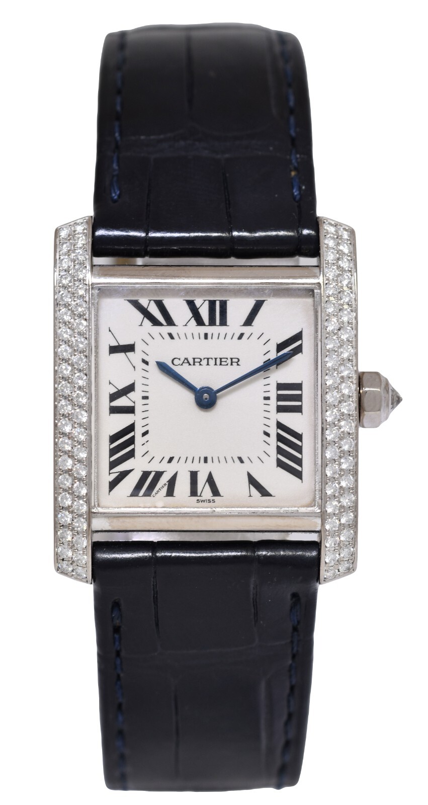 Cartier Tank Francaise Medium 18k White Gold Diamond Ladies Watch 2404 WE100951