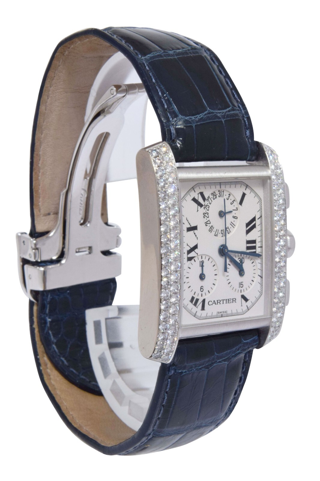 Cartier Tank Francaise Chronoflex Chronograph 18k White Gold Diamond Watch 2367