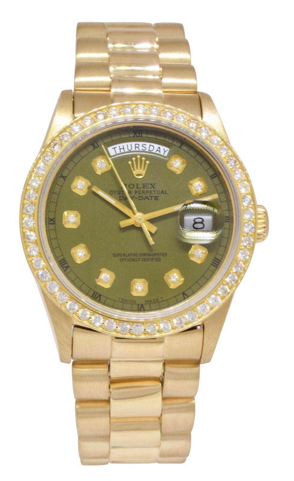 Rolex Day-Date President 18k Yellow Gold Diamond Dial/Bezel 36mm Watch '87 18038