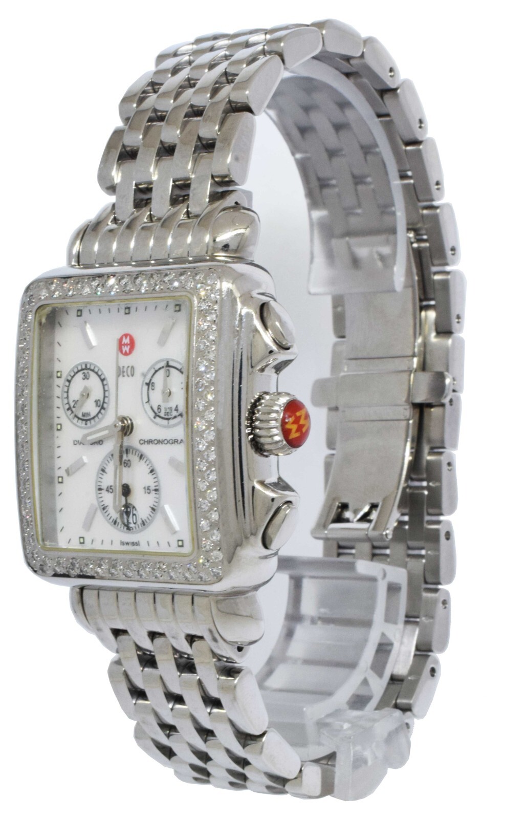Michele Deco Diamond Chronograph Steel MOP Ladies 33mm Quartz Watch 71-6000