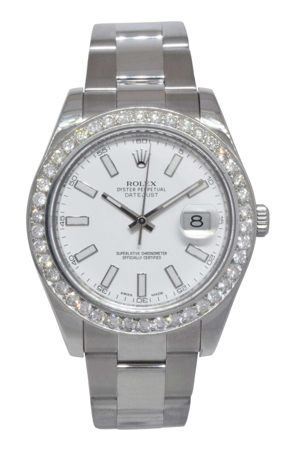 Rolex Datejust II Steel White Dial & Diamond Bezel 41mm Watch 116300