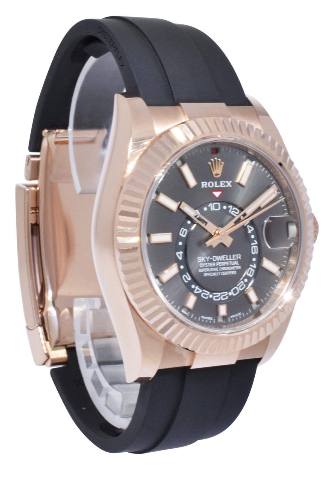 Rolex Sky-Dweller 18k Rose Gold Slate Oysterflex 42mm Watch B/P '24 326235