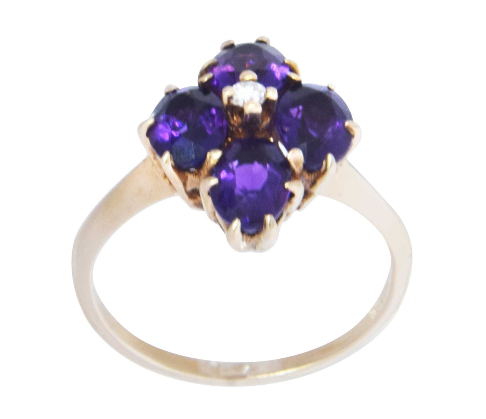 Ladies 14k Yellow Gold Diamond & Amethyst Ring 9.5