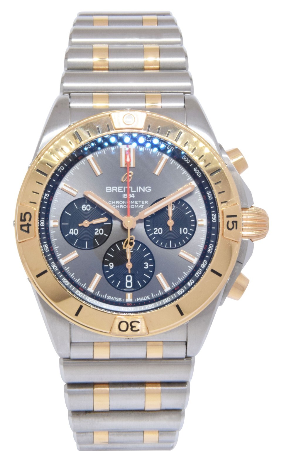 Breitling Chronomat B01 42 Chronograph 18k Rose Gold/Steel Mens Watch B/P UB0134