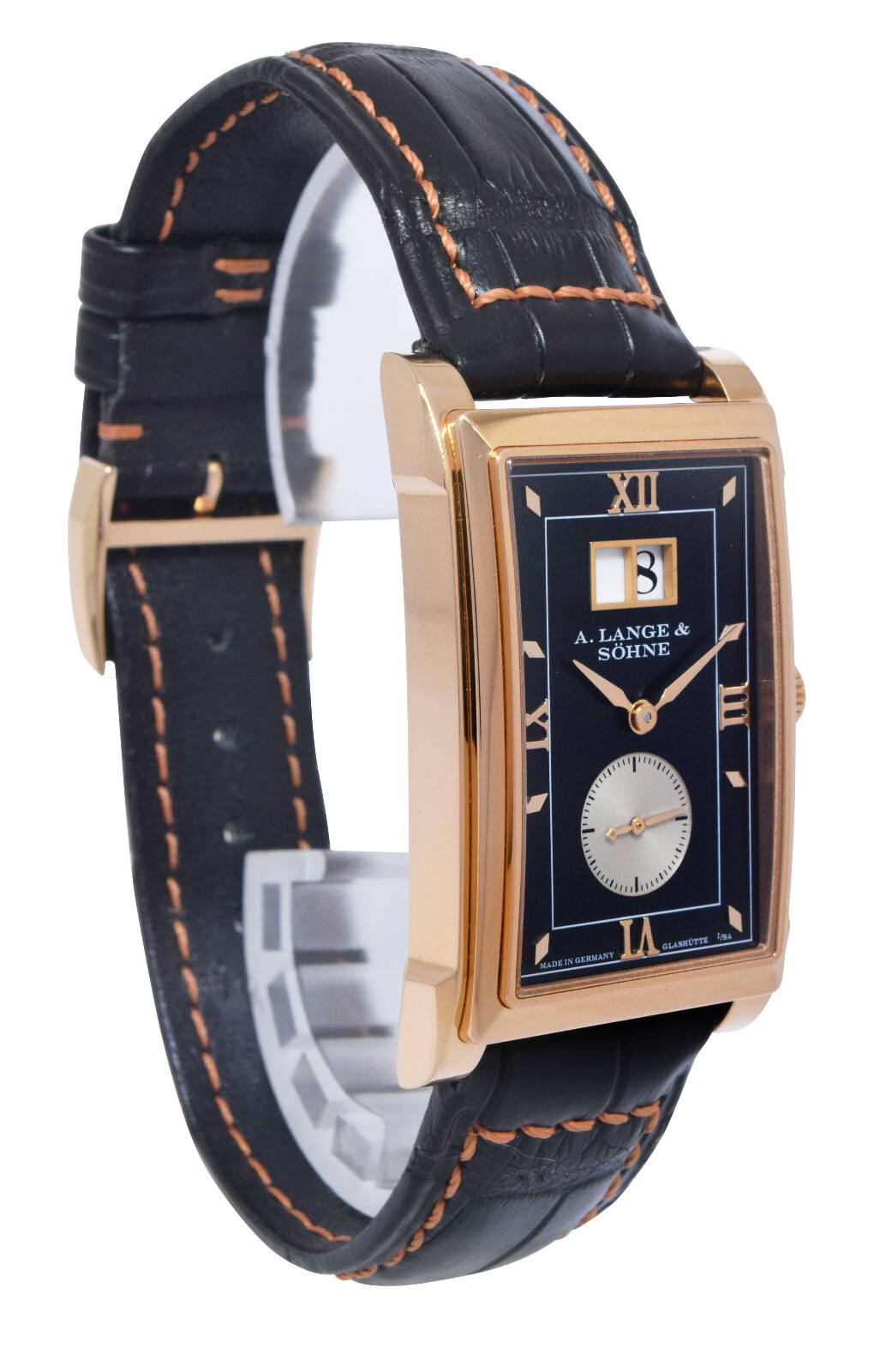 A. Lange & Sohne Cabaret 18k Rose Gold Black Dial Big Date Mens Watch 107.031