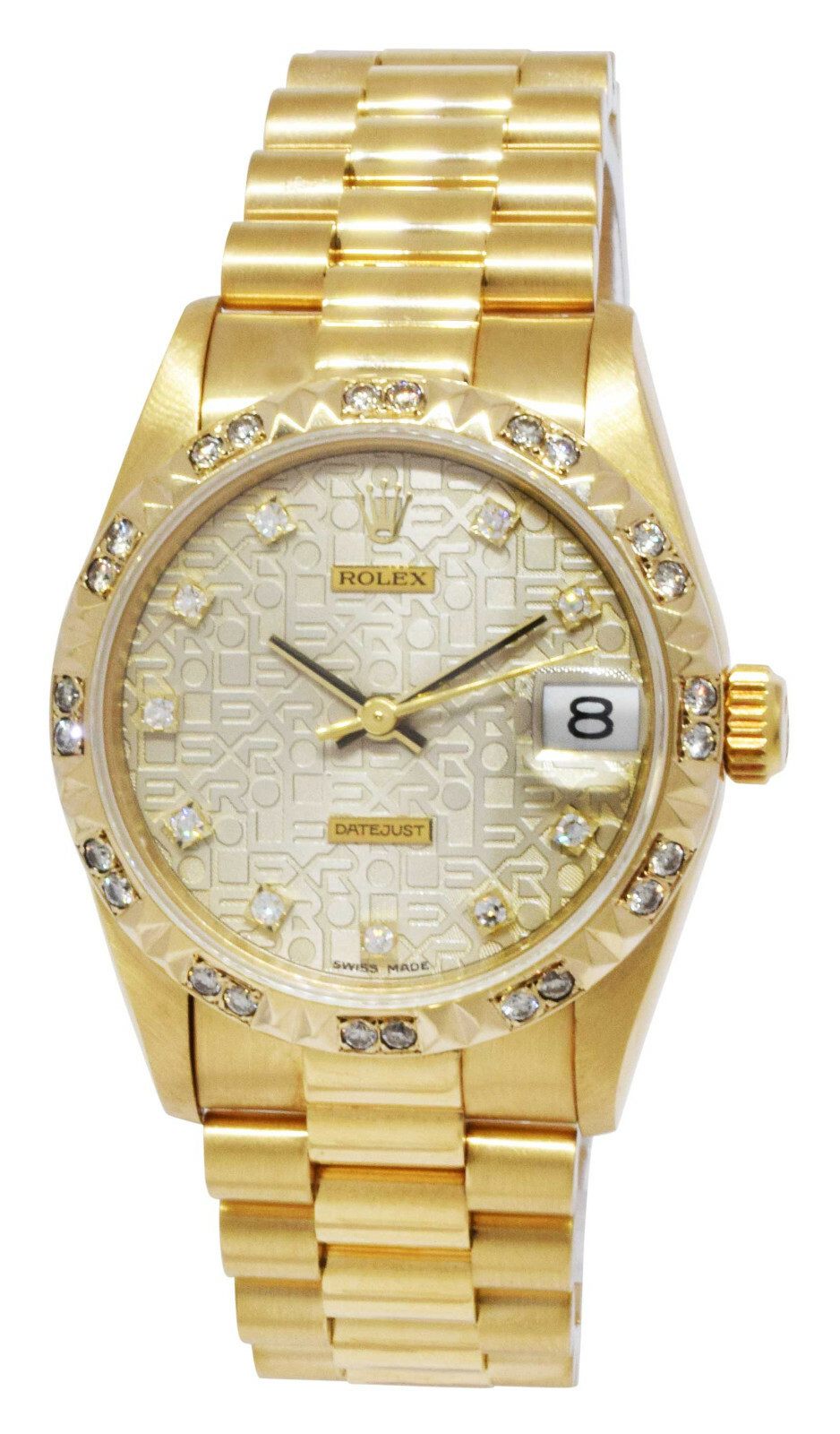Rolex Datejust President 18k Yellow Gold Jubilee Diamond D/B Ladies 31mm 68278