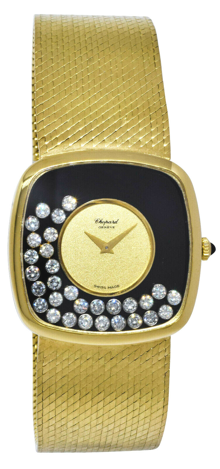 Chopard Happy Diamond 18k Yellow Gold Black Onyx Dial 32mm Manual Watch 2106