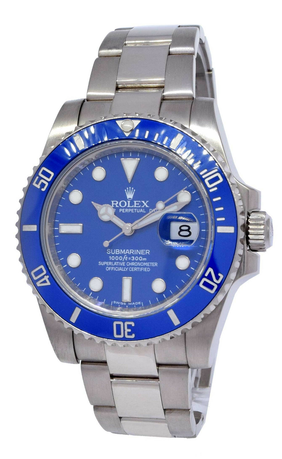 Rolex Submariner "Smurf" 18k White Gold Blue Ceramic 40mm Watch B/P V 116619