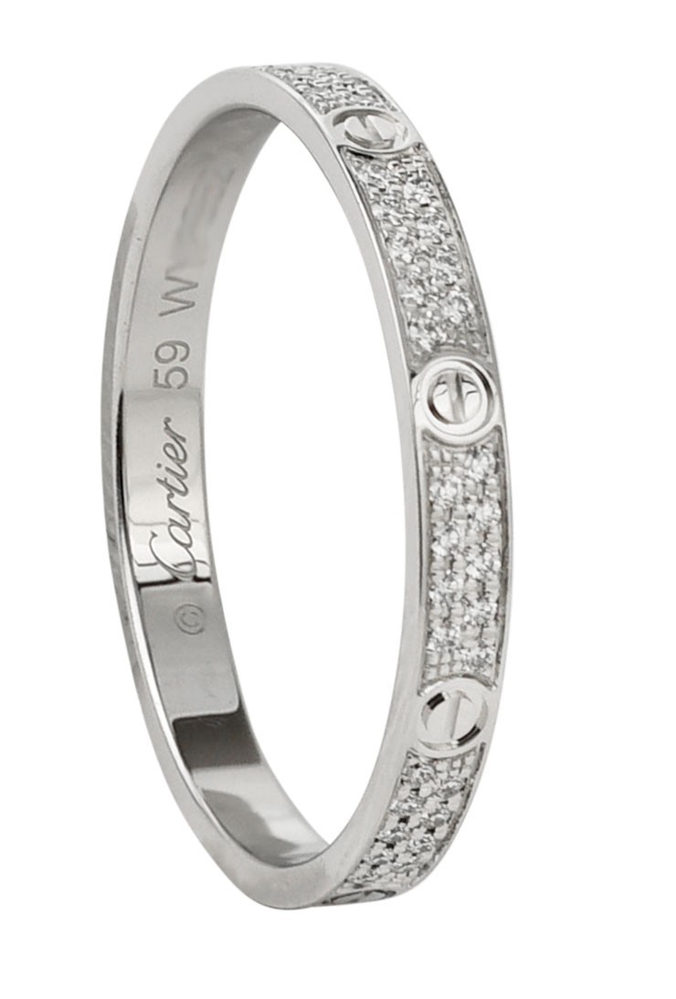 Cartier Love Ring Pave Diamond 18k White Gold Mini Band Size 59 B/P '24 B4218259 Cartier Love Ring Pave Diamond 18k White Gold Mini Band Size 59 B/P '24 B4218259