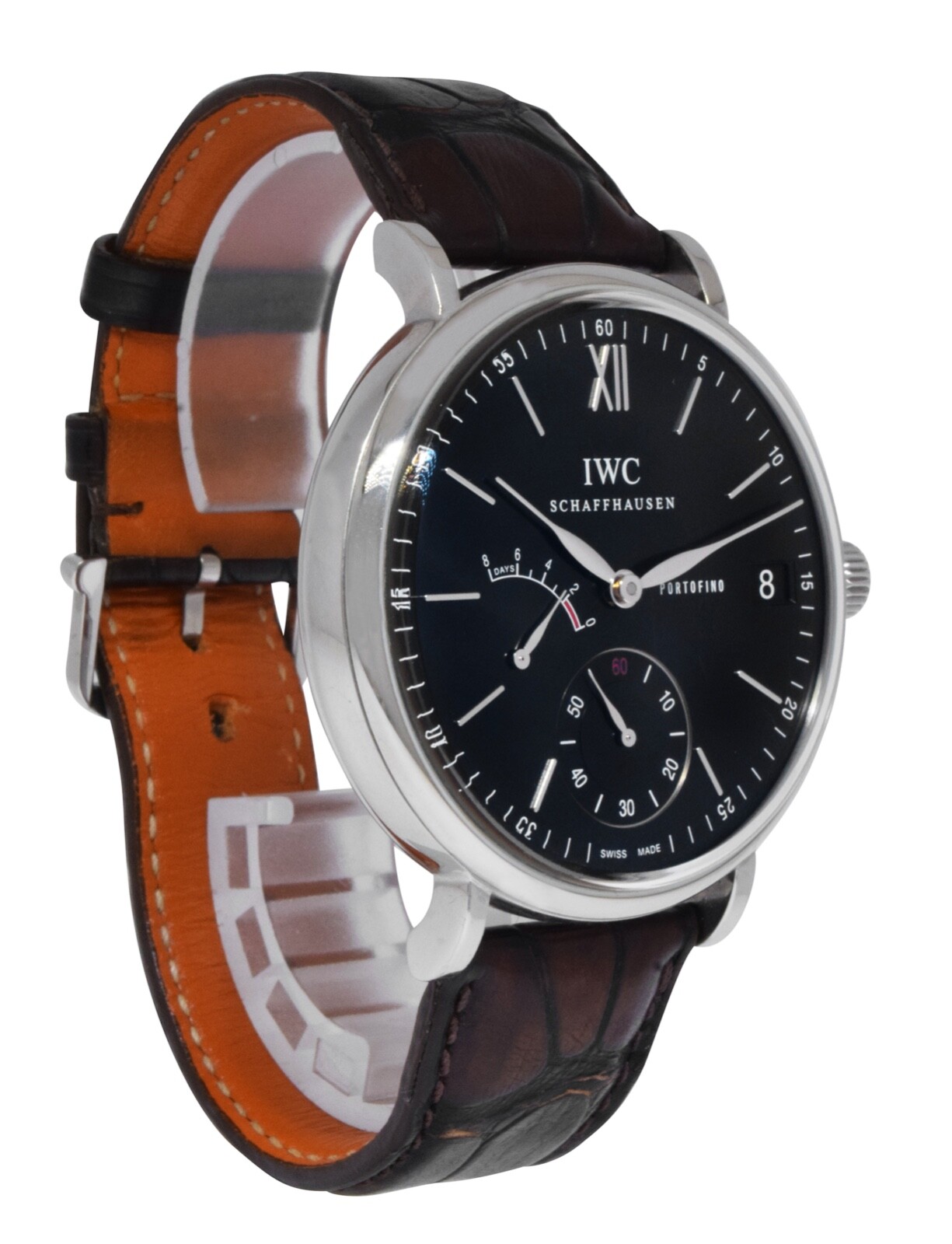 IWC Portofino 8 Days Steel Black Dial Mens 45mm Manual Watch B/P IW510102