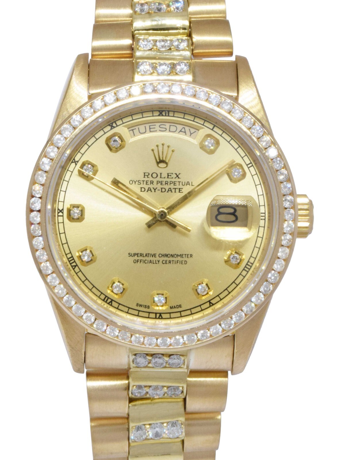 Rolex Day-Date President 18k Yellow Gold Diamond Dial/Bracelet/Bezel Watch 18038