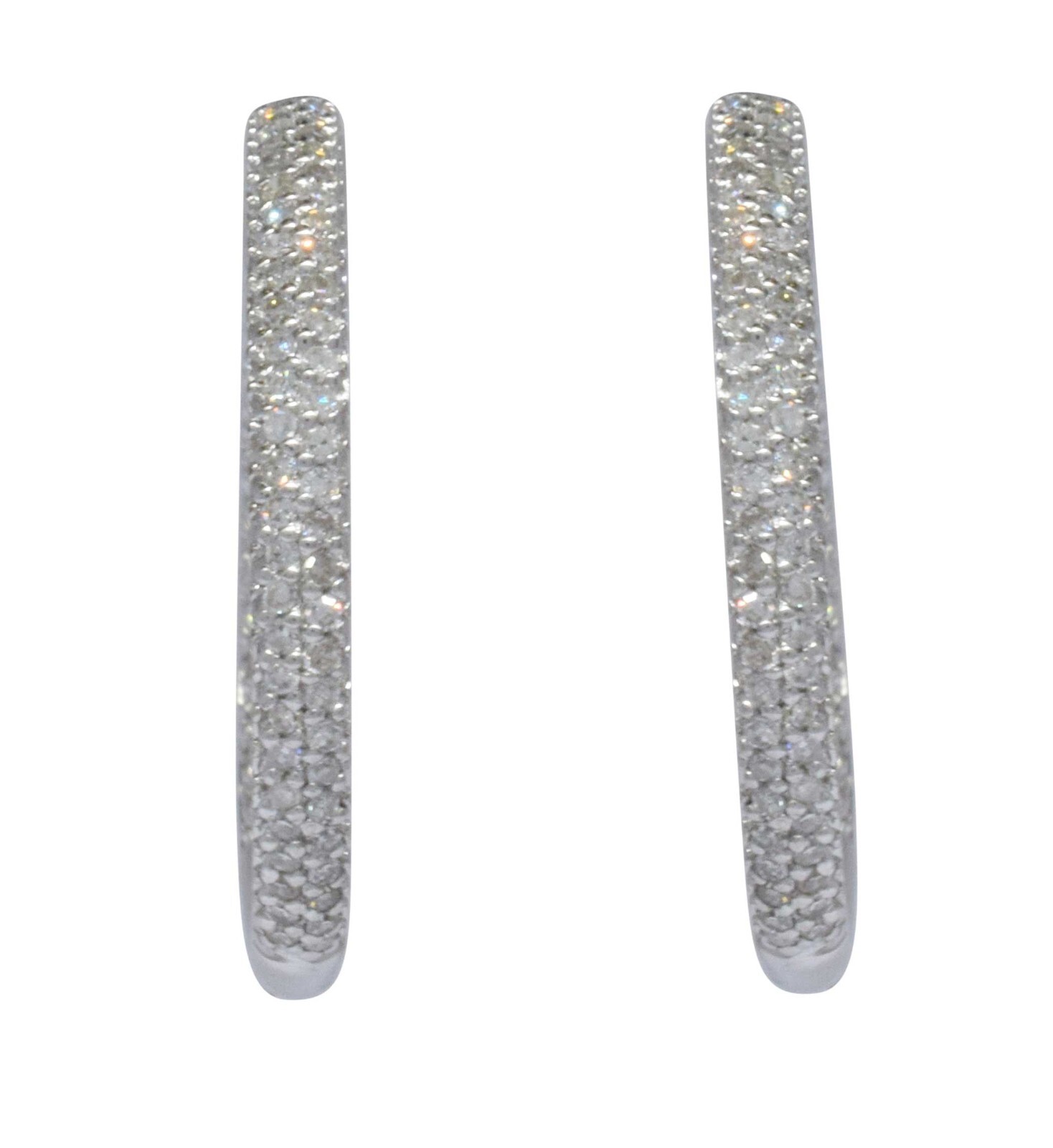Ladies Diamond Hoop Earrings in 14k White Gold Ladies Diamond Hoop Earrings in 14k White Gold