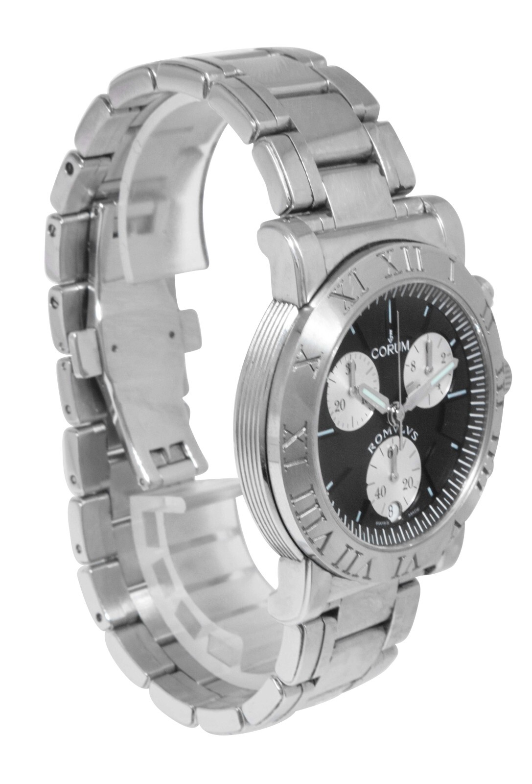 Corum Romulus Chronograph Steel Black Dial Mens 40mm Quartz Watch 396.701.20