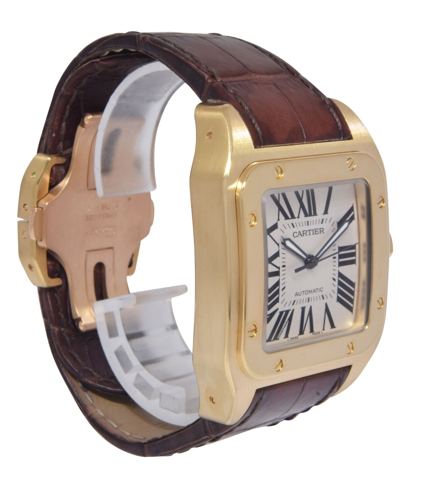 Cartier Santos 100 XL 18k Yellow Gold Mens Automatic Watch W20071Y1 2657