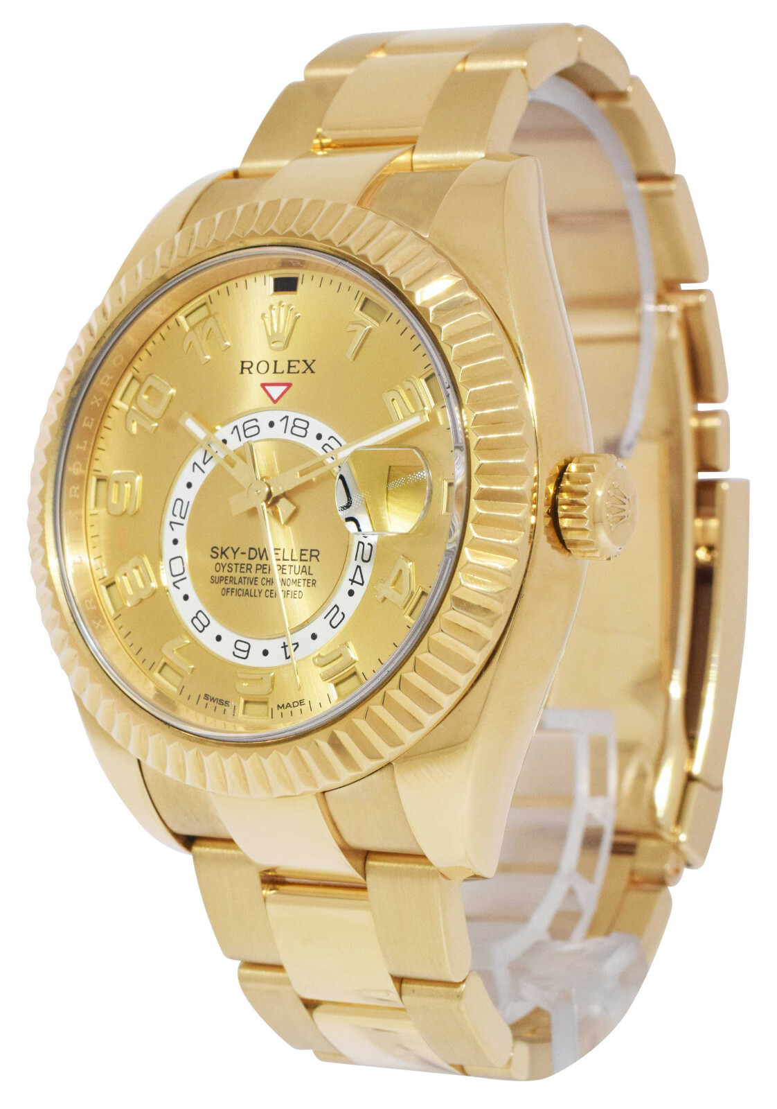 Rolex Sky-Dweller GMT 18k Yellow Gold Champagne Dial Mens Watch B/P '16 326938