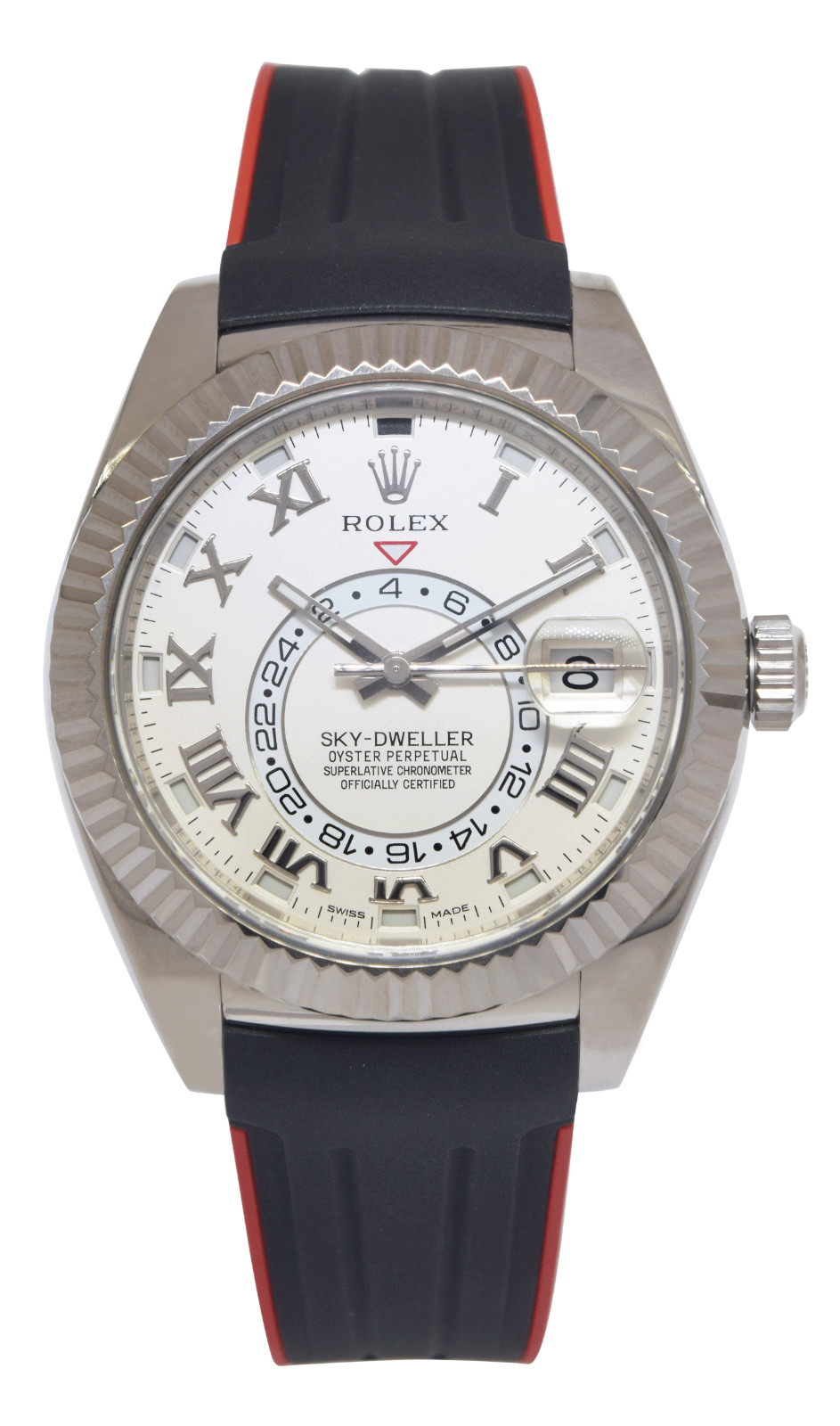 Rolex Sky-Dweller 18k White Gold GMT Ivory Dial Rubber Mens 42mm Watch 326139