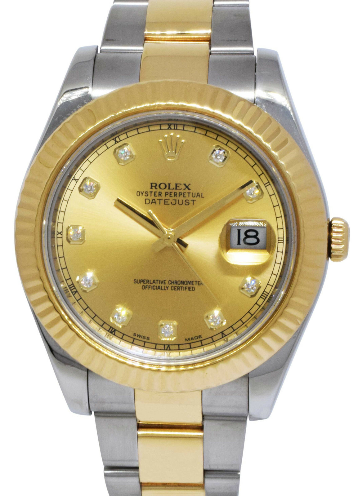 Rolex Datejust II YG/SS Champagne Diamond Dial Mens Oyster Watch 116333