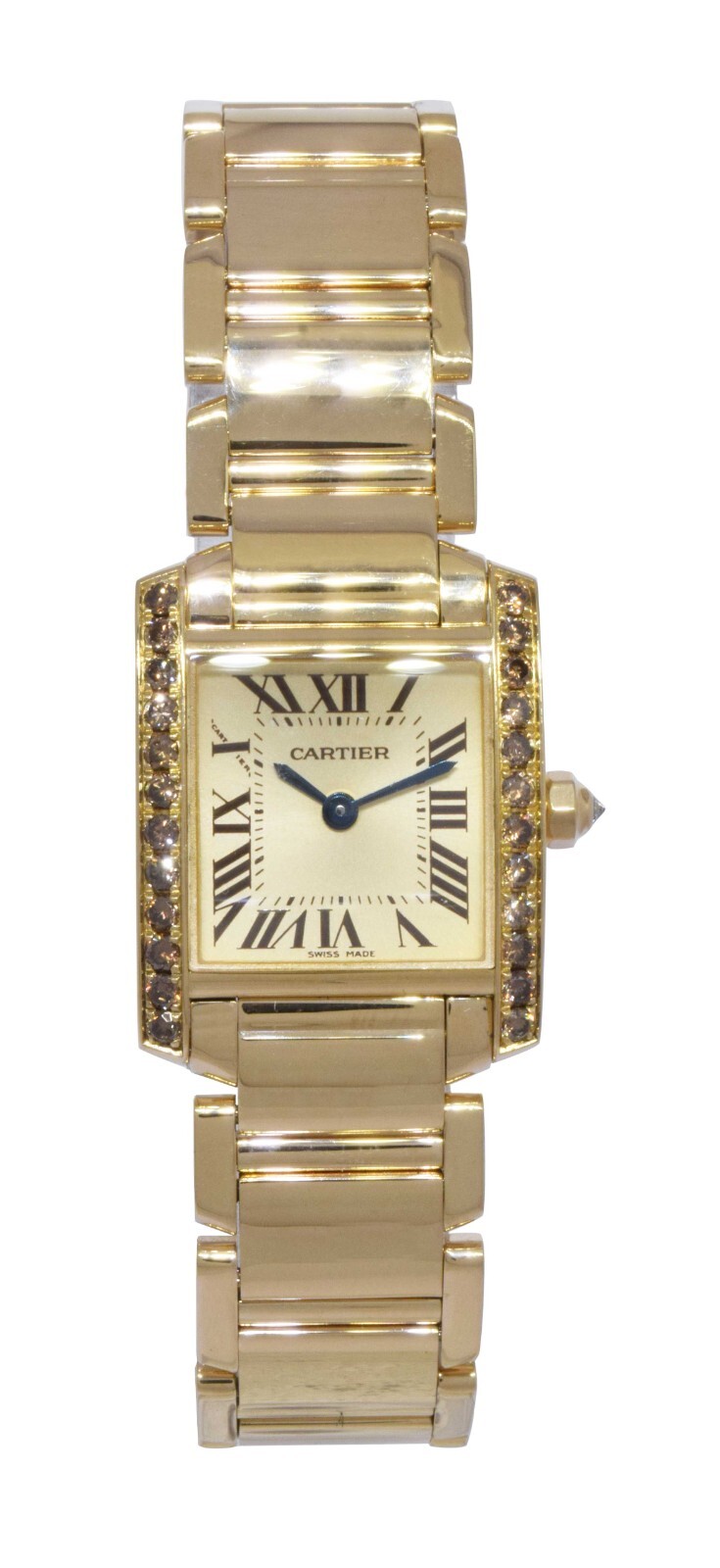 Cartier Tank Francaise Small 18k Yellow Gold Champagne Diamond Ladies Watch 2385
