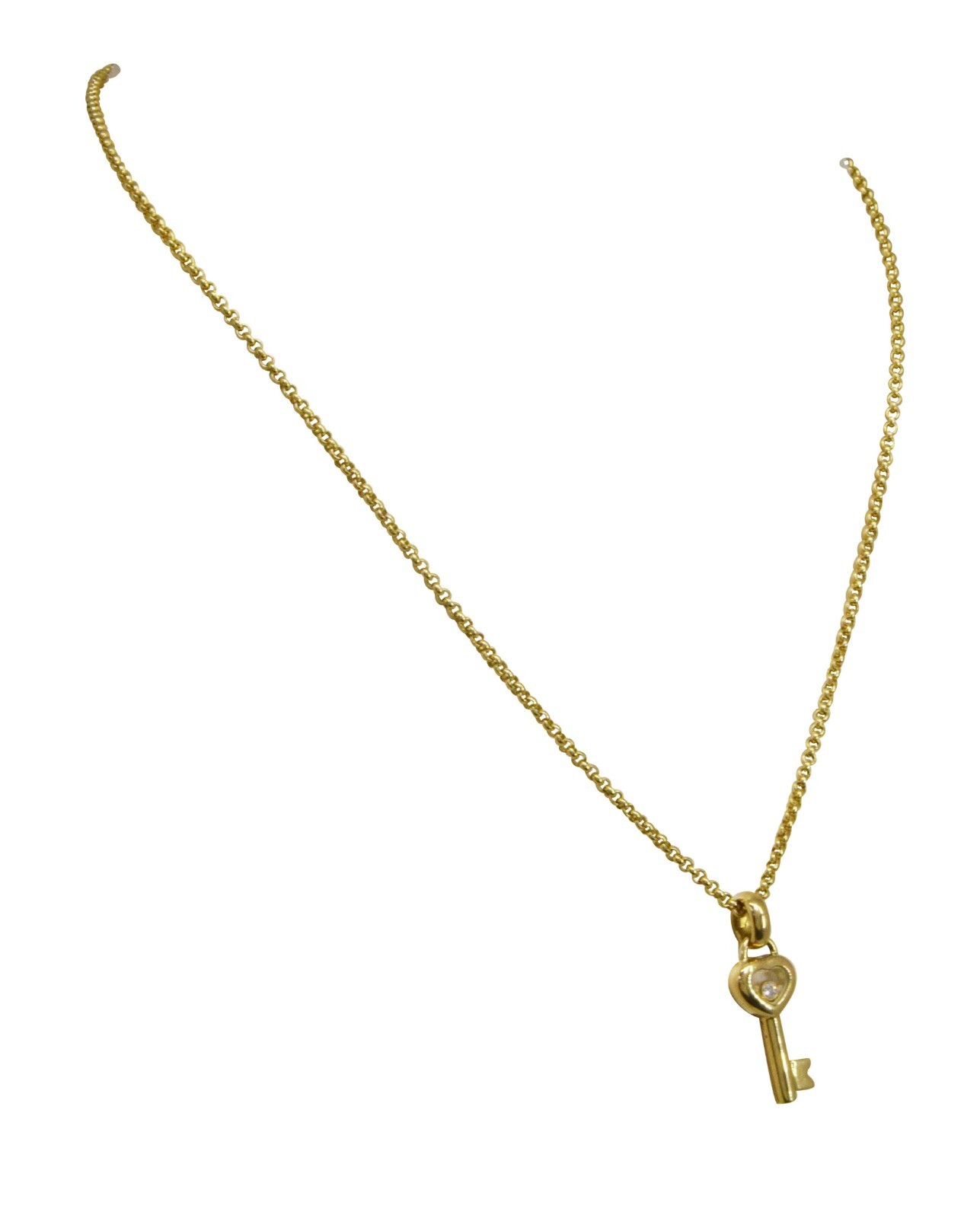 Chopard Happy Diamond Key Pendant 18k Yellow Gold 2mm Chain Necklace 16''